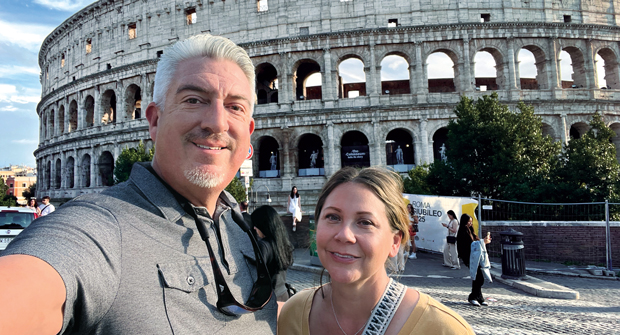 When in Rome: It’s not all work and no play for Mr. Jones — as he shows off with this selfie of him and the lovely Mrs. Adrianne Jones in front of the Colosseum in Rome, Italy. Buongiorno! (Photo: Golfdom staff)