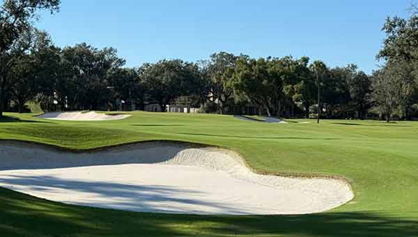 Pictured is one of Palma Ceia's renovated bunkers, which were excavated, re-shaped and re-constructed with new drainage, liner and sand. (Photo: Bobby Weed)