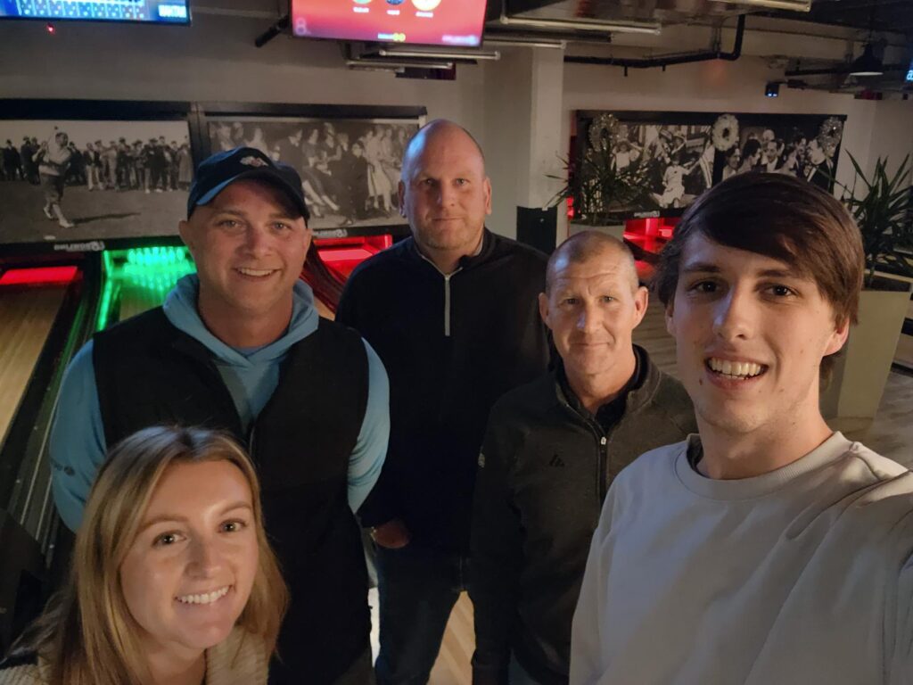 Associate editor Nathan Mader (far right) snapped a pic at duckpin bowling with (from left) Lindsay Rusczak, senior account executive for G&S Business Communications; Charles Smith, CGCS at Laurel Springs GC; Alan FitzGerald, CGCS Rehoboth Beach CC and a Golfdom columnist; and Matt McKinnon, director of golf course maintenance at The Legacy Courses at Craguns. (Photo: Golfdom staff)