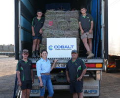 Jessica and David Micallef with their sons Thomas, Joel and Justin as Cobalt Hybrid Buffalo grass arrives for planting at the farm. (Photo: Sod Solutions)
