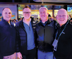 A handshake deal: The team at Golfdom has enjoyed the work of Andy Staples, ASGCA (second from left), over the years — that includes his golf course designs as well as his e-newsletter. And this photo is the official announcement that Staples will soon be writing a column for Golfdom. With Staples are Golfdom’s Kevin Stoltman, CEO; Seth Jones, editor-in-chief; and Scott Hollister, editor. (Photo: Golfdom staff)