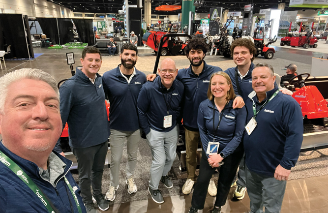 The Golfdom gang: It’s a tradition to take a selfie of the team during the GCSAA show… we barely got this one in on time — after the show closed! Team Golfdom in Orlando was an all-star cast of hustlers who were busy from sunup to well past sundown, including (from left to right) Jones; Jake Goodman; Hassen; Hollister; Nate Stoltman; Rachel Rosen; Coughlin; and Brother Jimmy Cummins. (Photo: Golfdom staff)