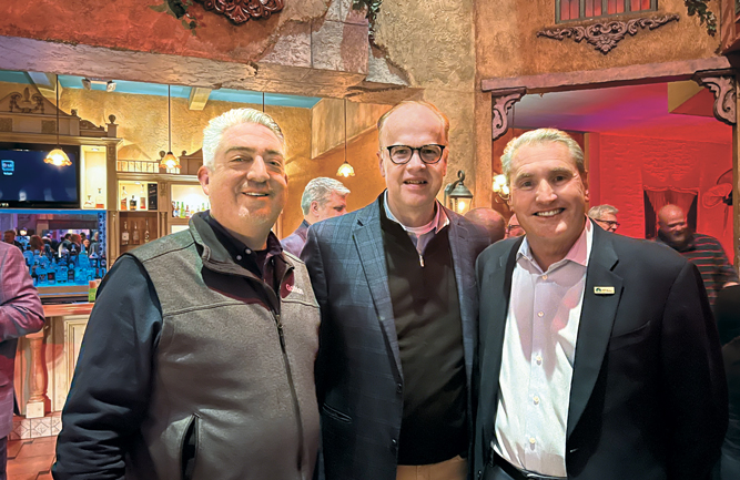 Show closers: Before it was time to fly home, Jones stopped by the Toro party at Cuba Libre, where he nabbed this photo with Toro CEO Rick Olson (center) and Darren Davis, CGCS, Olde Florida GC, Naples, Fla. (Photo: Golfdom staff)