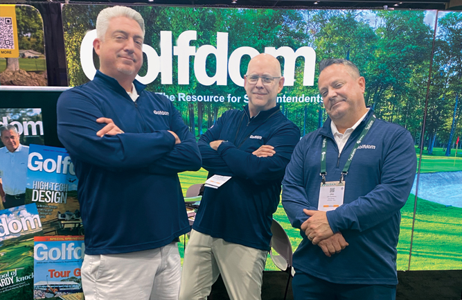 (Not quite the Beastie Boys... But maybe the Golfdom Guys?: After working together for years at GCSAA, the band — Jones, Hollister and Cummins — is back together at Golfdom. The world tour is underway! (Photo: Golfdom staff)