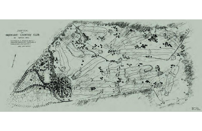 1923 as built plan drawing. Note the generous fairway widths, scale of sand hazards, and open hole corridors. (Photo: Brookside Country Club)