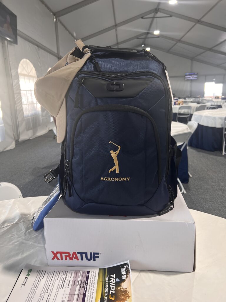 Agronomy Volunteer's swag bag and XTRATurf boots (Photo: Golfdom staff)