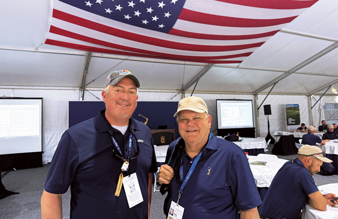 TPC Twin Cities in the house: Seth ran into a familiar face, longtime TPC Twin Cities superintendent, now retired, Roger Stewart, who was excited to be volunteering on the crew and supporting the TPC network of courses. (Photo: Golfdom staff)