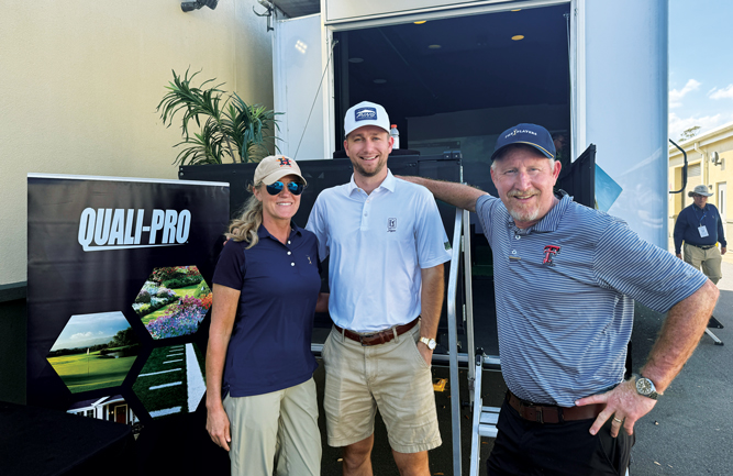 A shoutout to the sponsors: Did you see our coverage of the 2026 Players Championship? It wouldn’t have been possible without our sponsor, Quali-Pro. Thank you to Erica Cardenas, Ryan Karapas and Scott Pinkerton of Quali-Pro for supporting the crew and our coverage — they even brought this golf simulator along with them! (Photo: Golfdom staff)