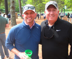 Joey and Jonesy: Golfdom Editor-in-Chief Seth Jones (right) ran into his old GCSAA coworker and former pickup basketball teammate, Joey Blackburn, director, finance and member solutions, GCSAA, at the Masters this year. (Photo: Golfdom staff)