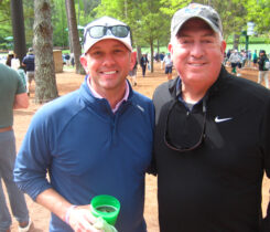 Joey and Jonesy: Golfdom Editor-in-Chief Seth Jones (right) ran into his old GCSAA coworker and former pickup basketball teammate, Joey Blackburn, director, finance and member solutions, GCSAA, at the Masters this year. (Photo: Golfdom staff)