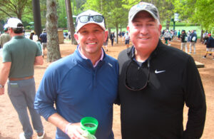 Joey and Jonesy: Golfdom Editor-in-Chief Seth Jones (right) ran into his old GCSAA coworker and former pickup basketball teammate, Joey Blackburn, director, finance and member solutions, GCSAA, at the Masters this year. (Photo: Golfdom staff)