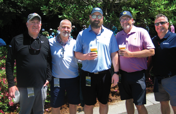 Remember Matt, from 19th Hole?: Sure we do, he was just in the December issue! Jones joins Erwin McKone, CGCS, Simplot; Bill Meyer, CGCS, Heritage Oaks GC; Matt McDonald, Water’s Edge GC; and Cummins for a quick Masters memory. (Photo: Golfdom staff)