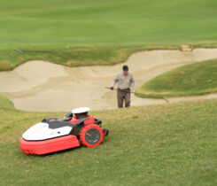 Schriever says his autonomous mowers don’t remove the need for people, but they do allow his crew to perform other tasks, like raking and hand-watering. (Photo: Kress)