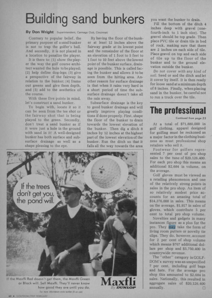 Original “Building sand bunkers” article from the February 1969 issue of Golfdom.