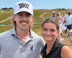 It’s Knapp time At the 2026 U.S. Open, Bella Thompson, daughter of BASF’s Brian Thompson, got a photo with Jake Knapp, currently ranked No. 44 in the world. (Photo: Golfdom Staff)