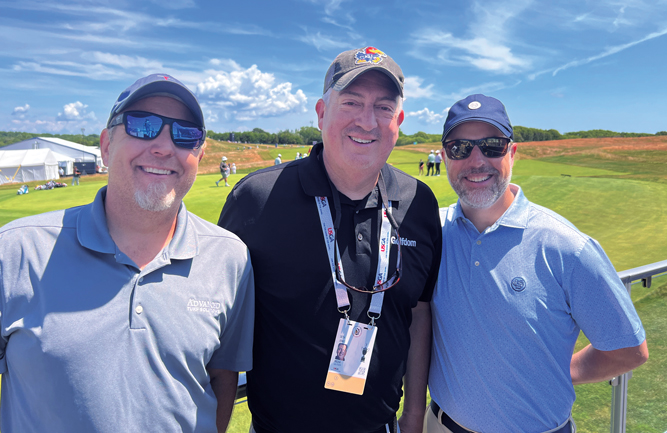 A New York state of mind Tom Stylarek, former owner of Nassau Suffolk Turf, with Jones and Ken Lochridge, superintendent, Glen Head (N.Y.) CC. Lochridge is the current president of the Long Island GCSA. (Photo: Golfdom Staff)