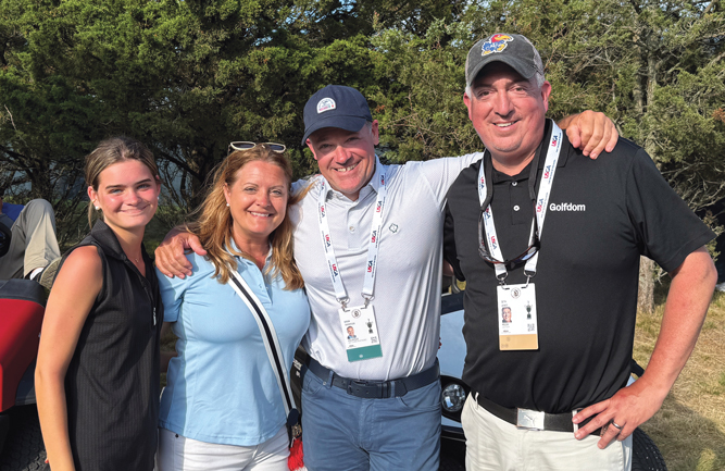 The B.T.s and Jonesy Jones has known BASF’s Brian Thompson as “B.T.” for years, but it was this day he learned that nickname also works for his wife (Barbara) and daughter (Bella) as well. (Photo: Golfdom Staff)