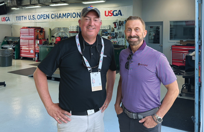 Is Rhett Evans goin’ fishin’? Jones with Rhett Evans, CEO, GCSAA. Evans spoke with Jones about his decision to retire next fall and what his plans are for the future, all in a video on GolfdomTV.(Photo: Golfdom Staff)