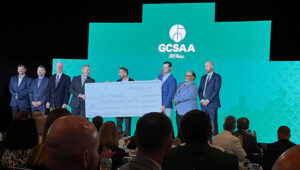 The Ken Melrose Foundation presented a $2 million gift to the GCSAA during the evening reception. (Photo: Golfdom Staff)